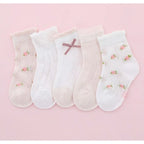 5 pairs of girls' summer thin socks, children's lace butterfly breathable mesh socks