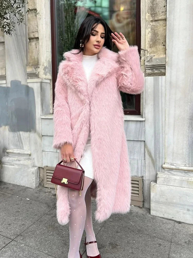 Tossy Winter Fur Feather Loose Overcoat Women's Fashion Pocket Solid Commute Streetwear Jacket Ladies Luxury Patchwork Coat 2025