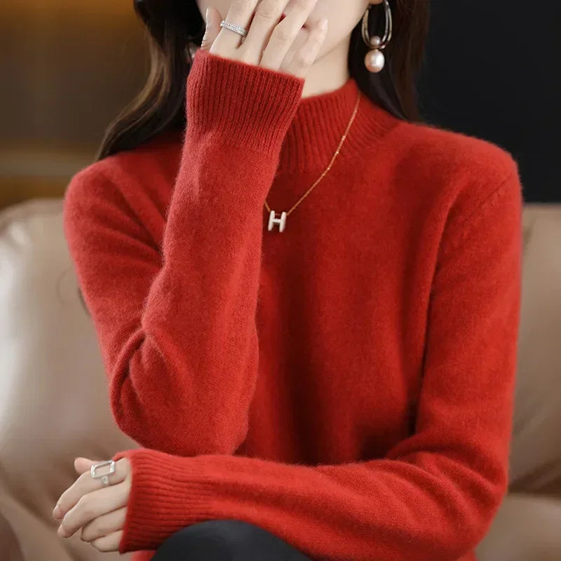Autumn Winter Women Sweaters Long Sleeve Thick Warm Knitwears Pullovers Mock Neck Loose Sweater Korean Fashion Bottoming Shirt