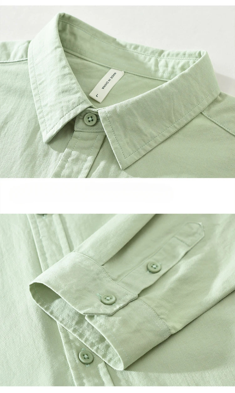 2025 Spring New Casual 100% Cotton Long Sleeve Shirt for Men Multi-color Simple Solid Color Classic Daily Shirts CM6651