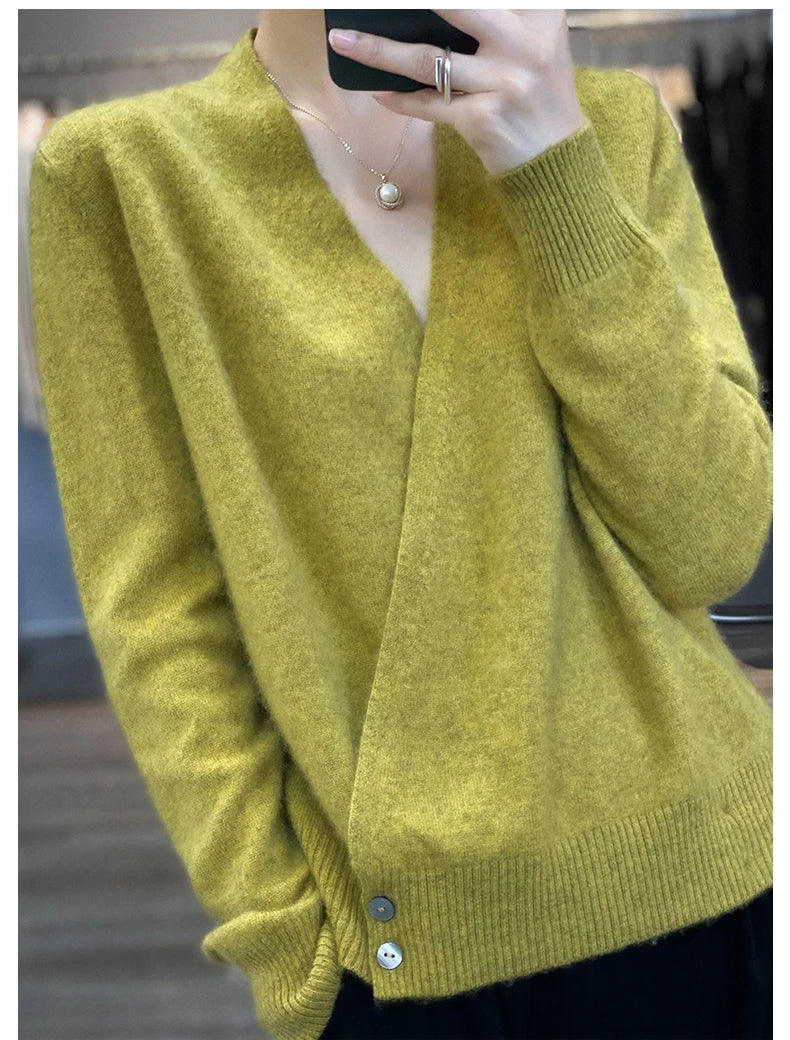 Japanese Kimono Cardigan Pure Wool Sweater Female Cross V-Neck Knitted Cardigan 2023 Spring and Autumn Loose Leggings Retro Top