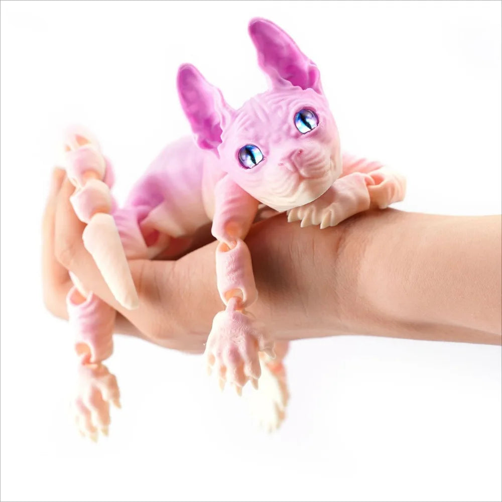 3D Printed Sphynx Cat Animals Toy Realistic Hairless Figurine Articulated Cat Fidget Toy for Cat Lover Collector Home Decoration
