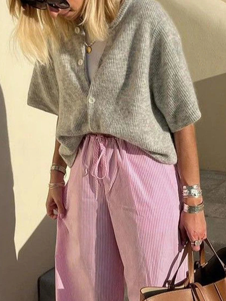 2000s Sweaters y2k Clothes Women Solid Color Round Neck Single Breasted Short Sleeve Cardigan Tops Fashion Streetwear