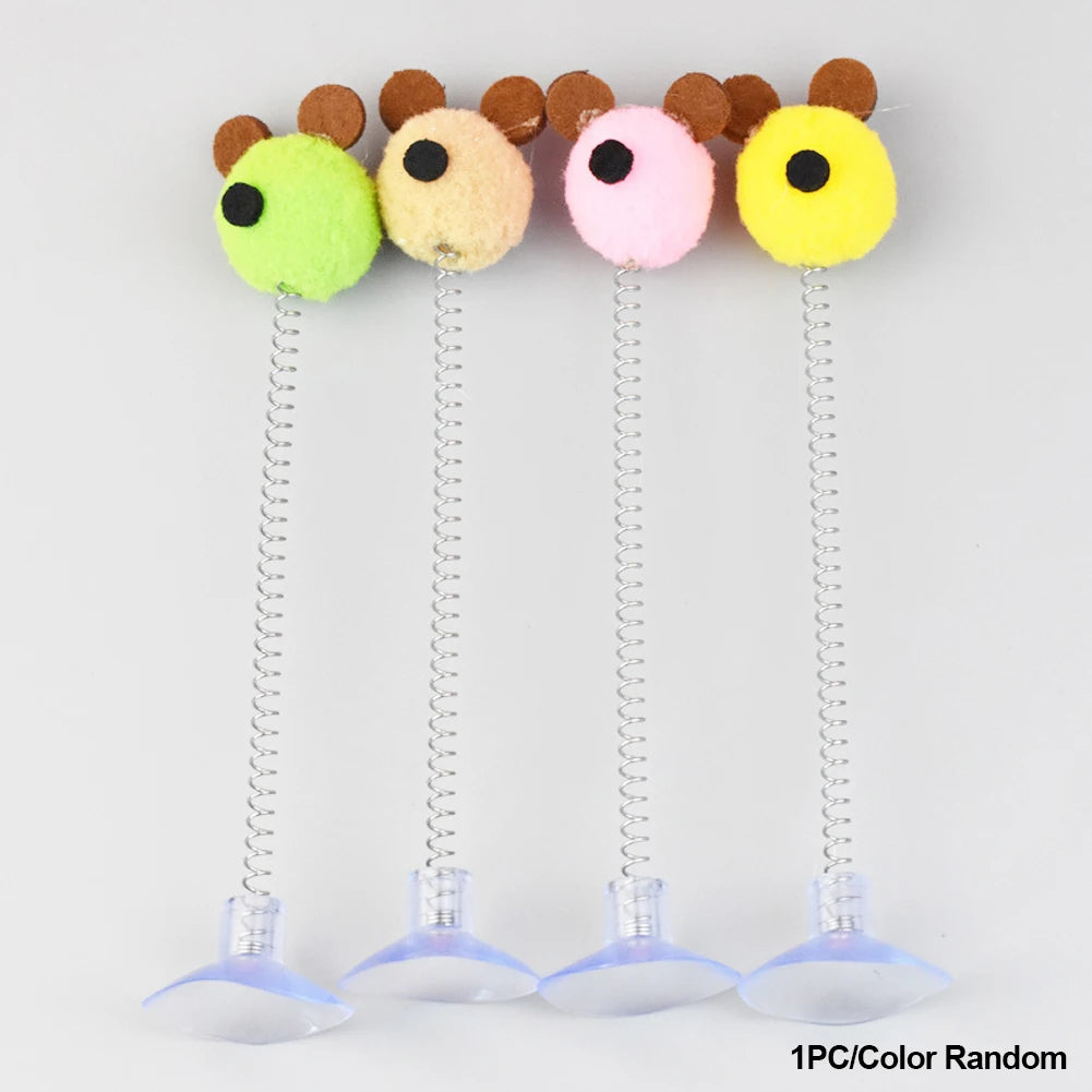 1pc Random Color Cat Feather Spring Ball Toy with Suction Cup Interactive Cat Teaser Wand Cat Toy Cat Scratcher Toy Cat Supplies