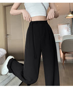 2025 New Spring Summer Tapered Wide Leg Suit Pants White High Waist Drop Hem Loose Straight Casual Slim Fit Trousers Female