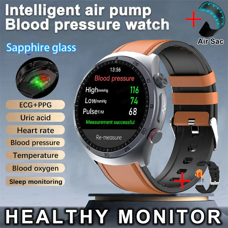 Sapphire Glass AMOLED Blood Pressure Smart Watches ECG Blood Oxygen Blood Pressure Air Pump Sport Health Tracking Smartwatch NFC