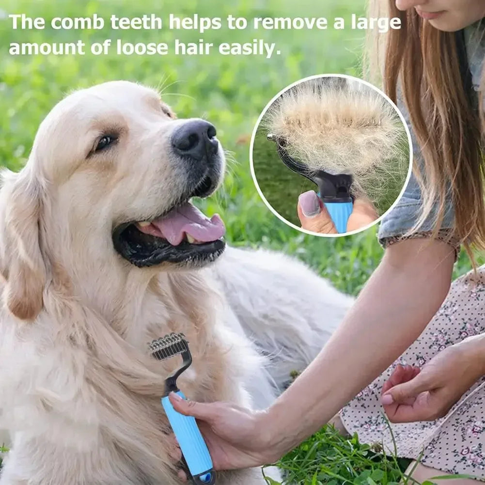 Pet Detangling Comb Handheld Dogs Cats Undercoat Rake Double-Sided Stainless Steel Teeth Deshedding Grooming Brush for Shedding