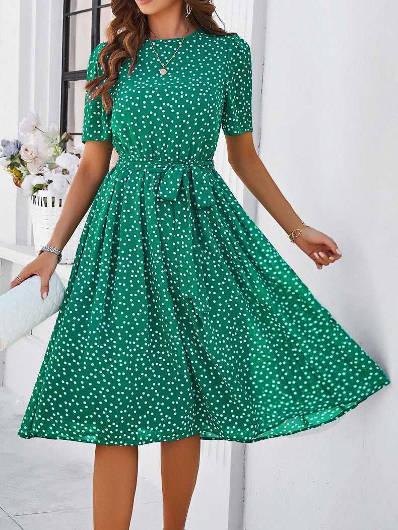 Casual Loose Printed Dot Short Dresses For Women 2025 Fashion Summer Women's A-Line Midi Dress Elegant Vintage Female Dresses