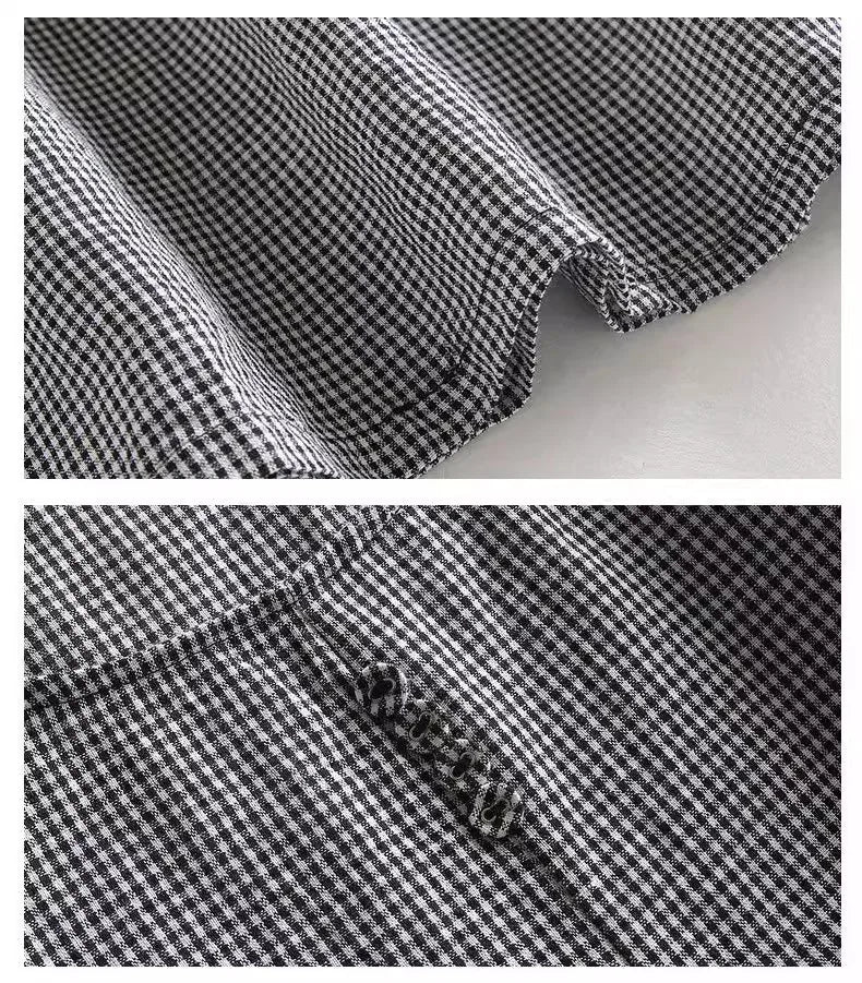 Vintage Plaid Cotton Dresses for Women 2025 New Summer Classical Ladies Midi Dress Elegant Literary Casual Loose Daily Dresses