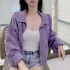 Internet Celebrity Purple Denim Jacket for Women Spring Autumn New Fashion Versatile Small Bf Loose Short Jacket Denim Jacket