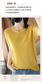 Women New Summer Short-sleeved Tees O-Neck Slim 100% Cotton Linen Hollow Pullover T-shirt Knitted Base Casual Sweater