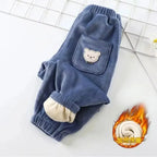 Autumn/winter Children's Fleece-lined Corduroy Pants Stylish Embroidery Casual Warm Trousers For Boys Girls