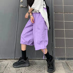Zoki Streetwear Harajuku Oversize Bf Cargo Shorts Hip Hop Fashion High Waist Women Big Pockets Casual Shorts Summer Loose Shorts