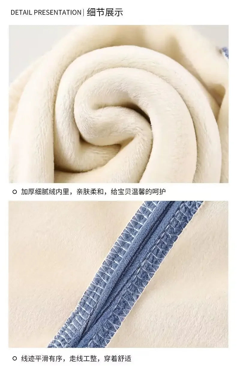 Autumn/winter Children's Fleece-lined Corduroy Pants Stylish Embroidery Casual Warm Trousers For Boys Girls
