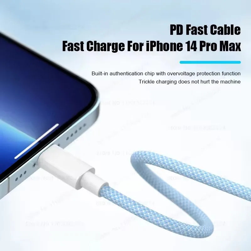 20W USB A to L Color Cable For iPhone 14 13 12 11 Pro XS Max XR XS X SE 8 7 Plus PD Fast Charge Type C Braid Cables Accessories