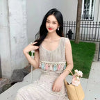 Retro Hollow Knitted Crochet Women's Solid Color Skirt 2025 Summer Fashion Lace Patchwork Female High Waisted Skirt