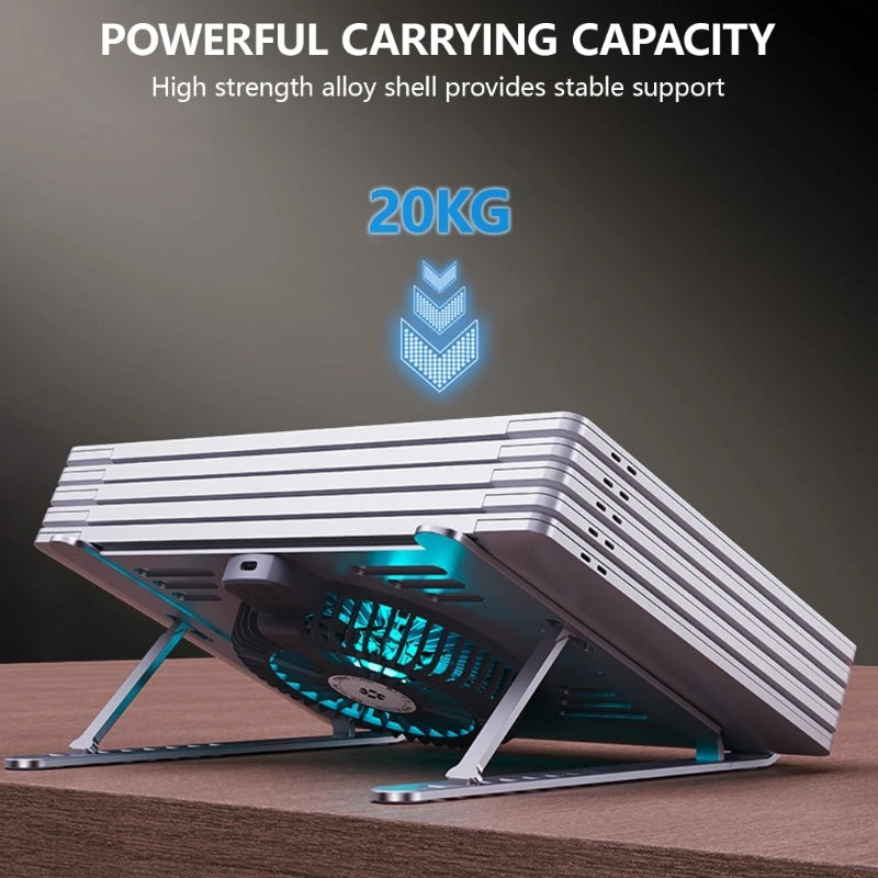 Aluminum Laptop Cooling Stand Laptop Cooling Pad With Adjustable Height,Foldable Frame,USB Power Notebook Risers Holder