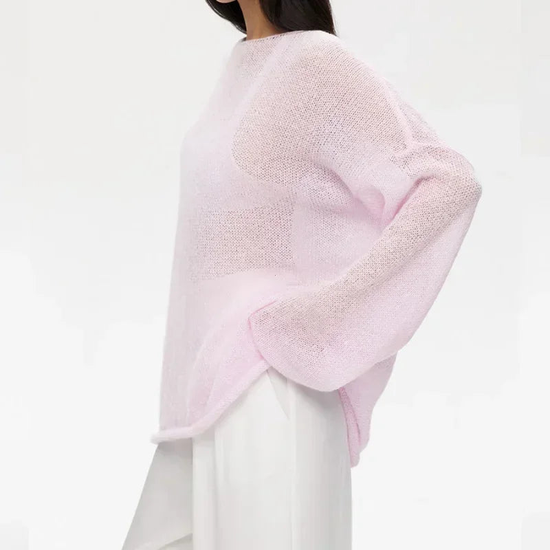 Y2k Women 2024 Summer Autumn Women Pullovers Chic Pink Casual Fashion Loose Elegant Sweater White Jumper Sueter Mujer