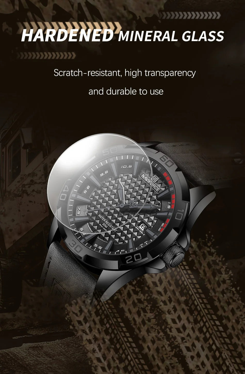 Top Brand NAVIFORCE  Men Quartz Watch Sports Shockproof Waterproof Leather Male Fashion Luxury WristWatch Casual Calendar Clock