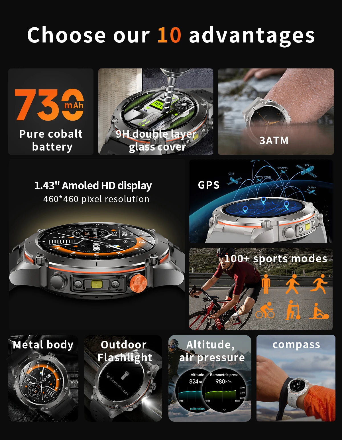 Men New Outdoors Sports Military GPS SmartWatch 10ATM Waterproof 730mAh High Battery Compass NFC HD Call For Huawei Xiaomi Watch