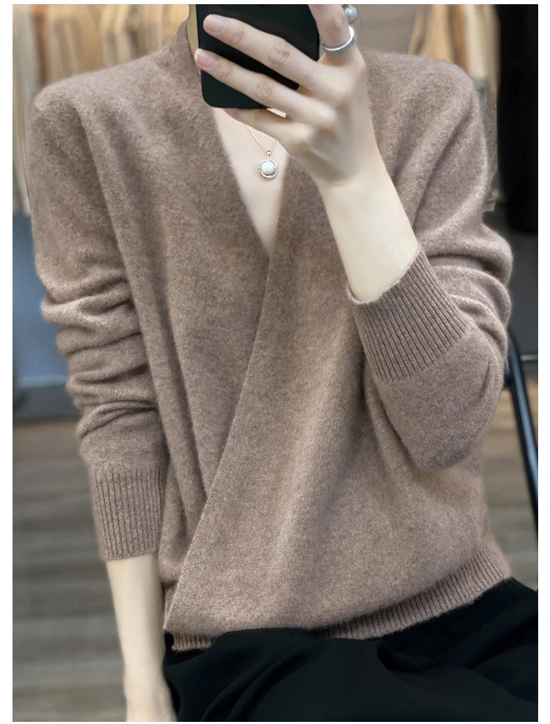 Japanese Kimono Cardigan Pure Wool Sweater Female Cross V-Neck Knitted Cardigan 2023 Spring and Autumn Loose Leggings Retro Top