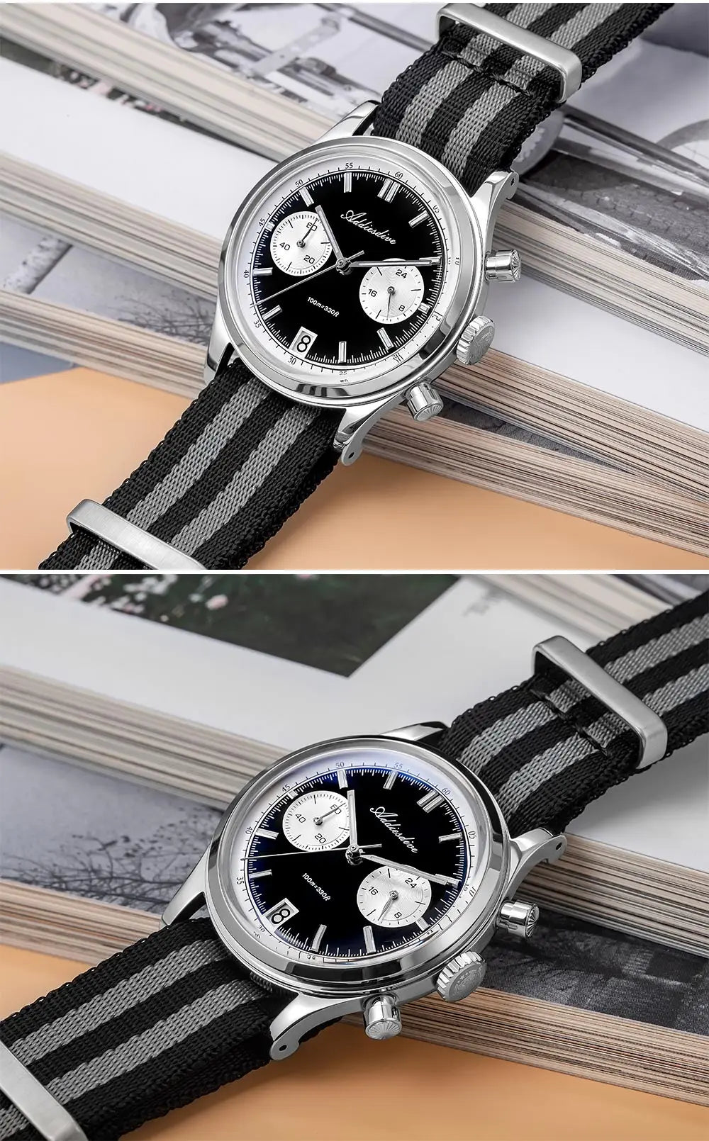 ADDIESDIVE AD2095 Watch of Men 60min Chronograph Quartz Wristwatch Bubble Mirror Glass Luminous Waterproof Men's Watches 38mm