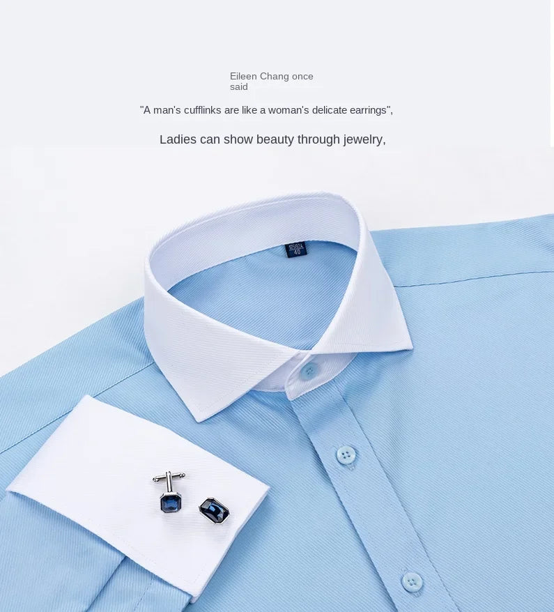 2024 Niche Chic Double Folded Sleeve Windsor Collar  Business Long-sleeved Shirt Men's High-grade  Dress random French Cufflinks