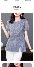 Lace Women's Summer New Fashion Stylish Short Sleeve T-Shirt Plus Size Design Sense Loose Slimming Top