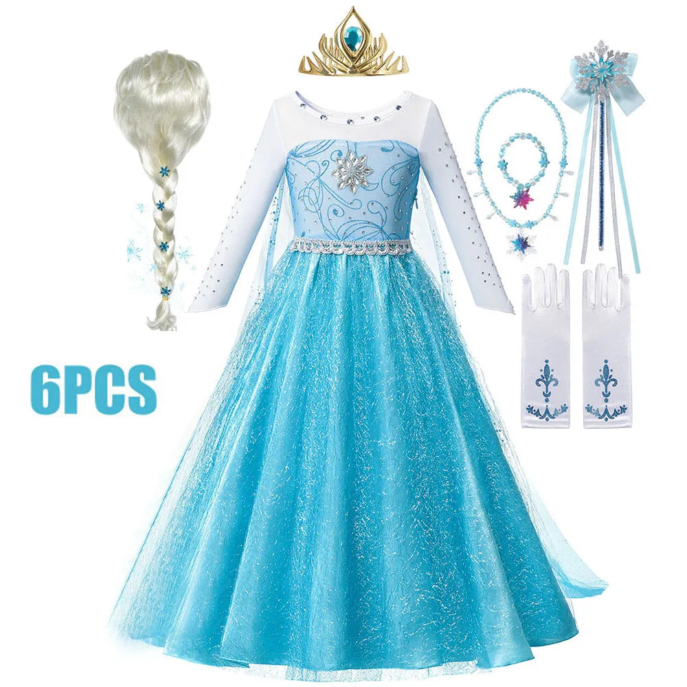 Anna Costume For Kids Girl Fancy Birthday Party Gown Princess Dress Carnival Party Children Clothing Full Printing Vestidos