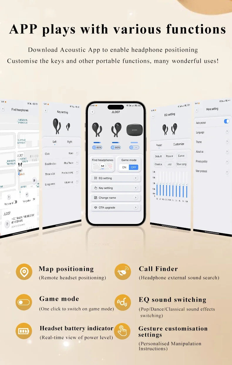 Gionee JL007 Ear Clip Equalize Earphones Wireless Bluetooth Earbuds ENC Noise Reduction Headphones with Mic Smart Equalizer App