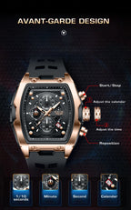 LIGE Quartz Mens Watches Fashion Business Military Wrist Watch For Men Silicone Sport Waterproof Chronograph Square Watch Men