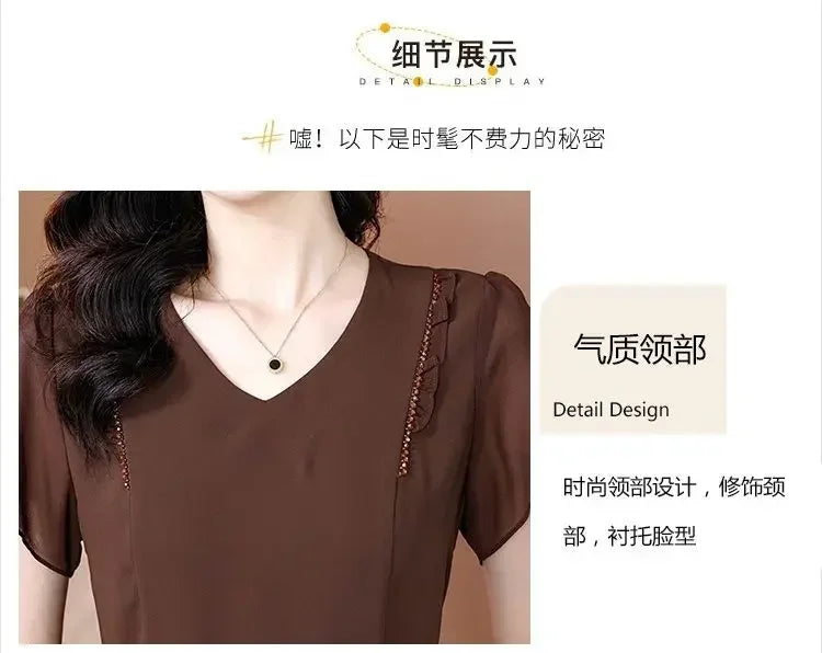 New Summer Solid Color Short-sleeved T-shirt Women with Large Size Fat Mm Slim V-neck Top Fashionable Temperament Small Shirt