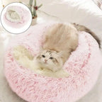 Soft Plush Pet Bed with Cover Round Cat Bed Pet Mattress Warm Cat Dog 2 in 1 Sleeping Nest Cave for Small Dogs