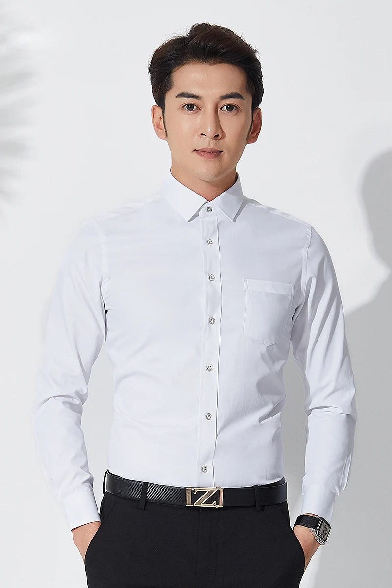 2023 Non-Iron Solid  Soft Easycare Stretch Shirts Men Spandex Long Sleeve Dress Shirt Men Office Shirts Men Clothing