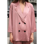 KWTX 2025 Spring Women’s Two Piece Set Solid Pleated V Neck Blazer & Wide Leg Pants Elegant Luxury High Quality Office Set