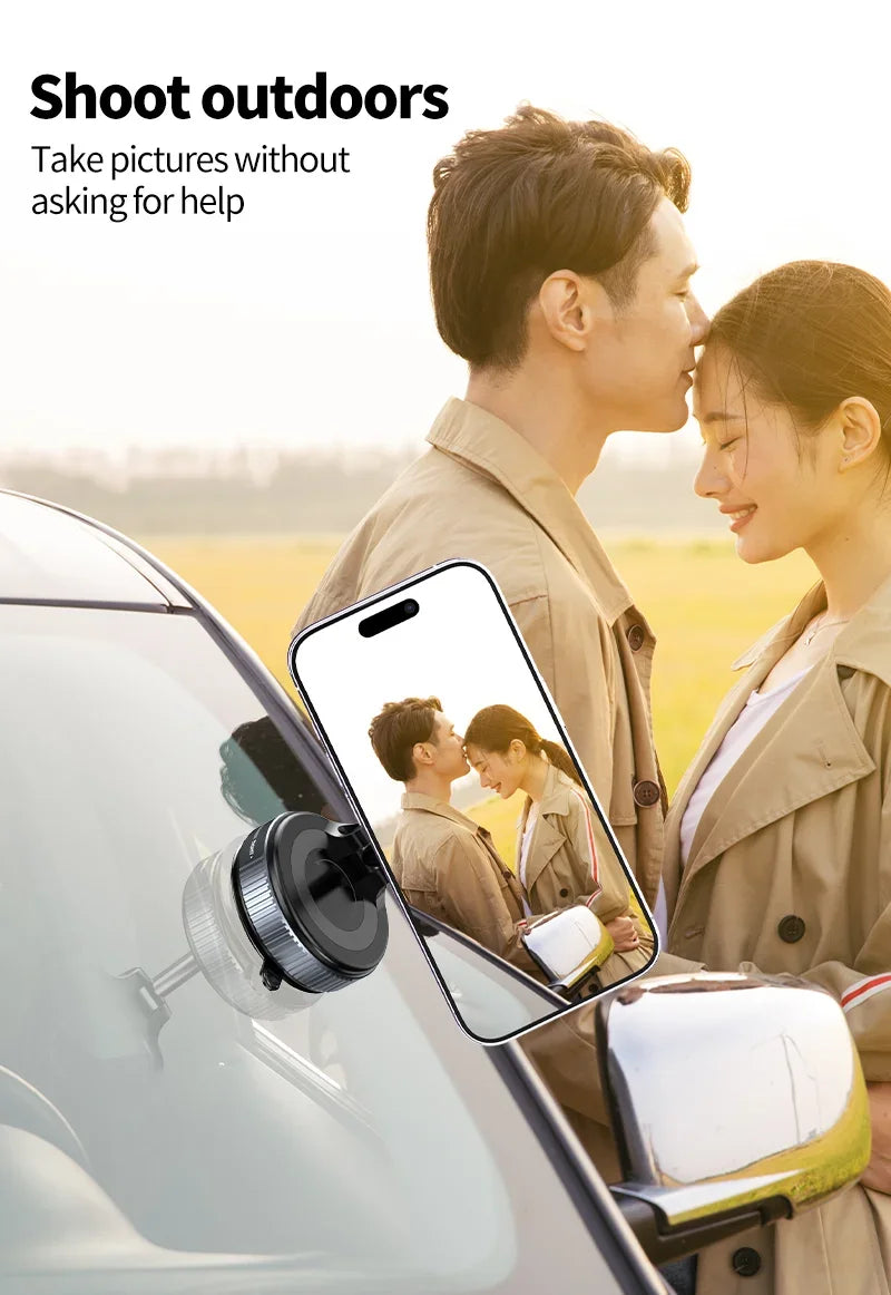 360° Vacuum Strong Suction Cup Magnetic Car Phone Holder for All Smartphones & All Car Models adjustable for Mirror Shower Gym