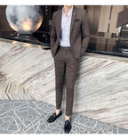 Men Luxury Slim Fit Check Suits Men Boutique Business Casual Formal Suits Sets Blazers+Pants Wedding Social Tuxedo Dress Homme