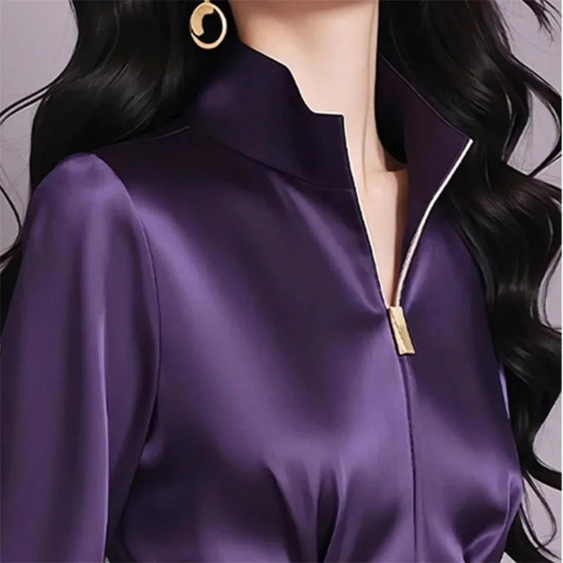 Luxury Satin Shirt Women's Spring Summer New Coat Unique Beautiful Waist Jacket French High-Grade Outerwear Female Overcoat Tops