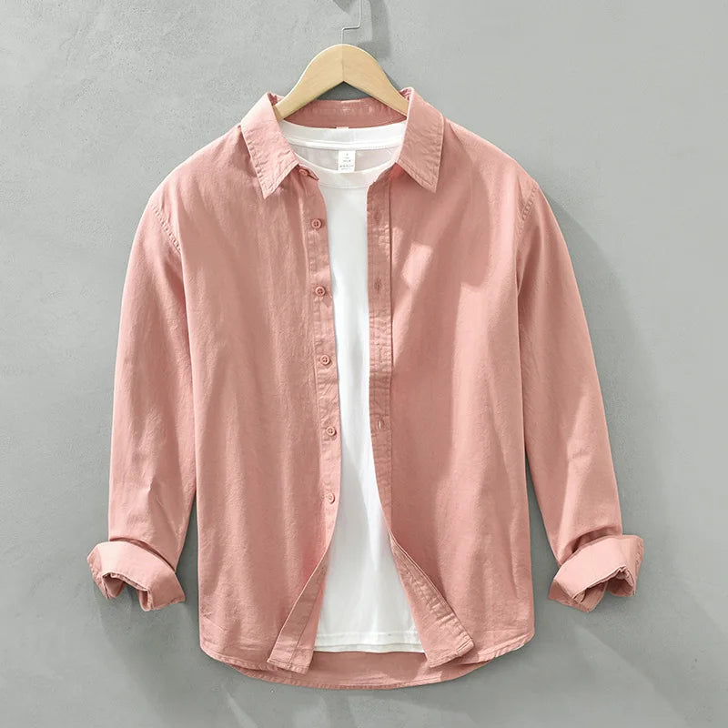 2025 Spring New Casual 100% Cotton Long Sleeve Shirt for Men Multi-color Simple Solid Color Classic Daily Shirts CM6651