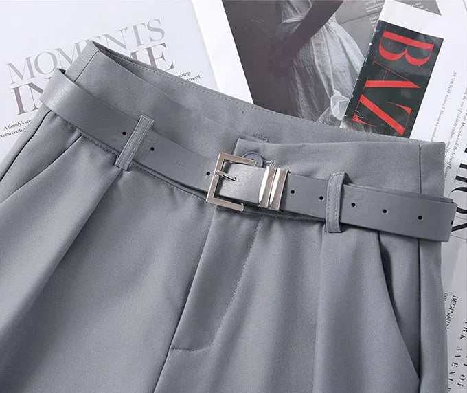 Female Formal Straight Suit Pants Women Office High Waist Wide Leg Pantalones With Belt Spring Fall Korean Casual Loose Calca