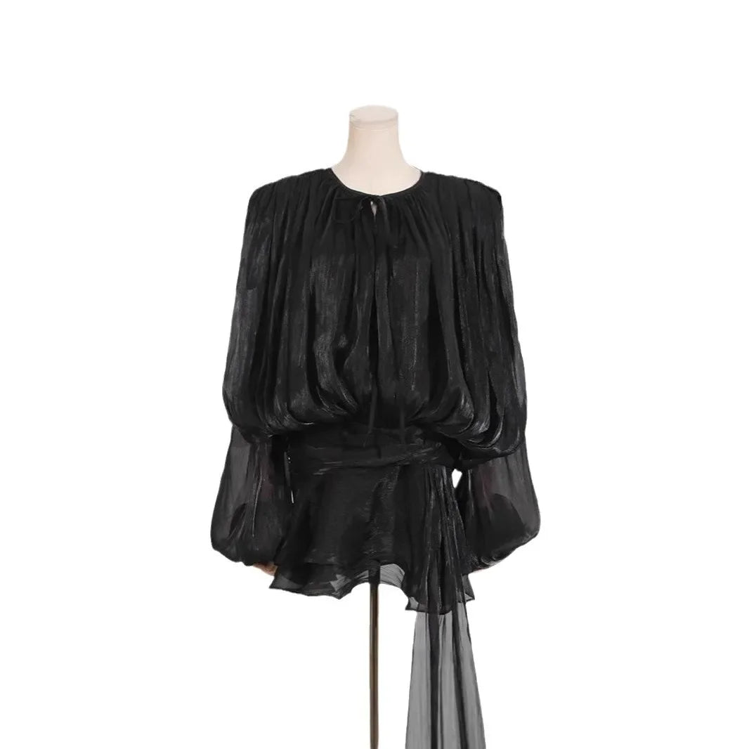 Pleated Mini Dress Women New Fashion Puff Sleeve Elegant V-neck High Waist Evening Party Dresses Lady Holiday Beach Vestidos