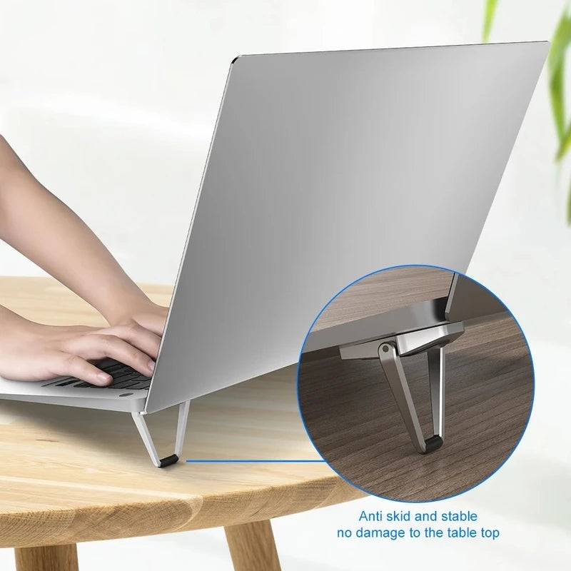 2Pcs Desktop Foldable Laptop Stand Base Portable Small Metal Base Universal Anti-Slip Stand Adjustable Notebook Cooling Holder