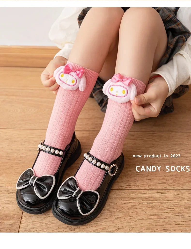 Kuromi Melody Cinnamoroll Kitty Cat Sanrio Socks for Children's Girls Cartoon Kawaii Korean Style Mid-Tube Trendy Student Socks
