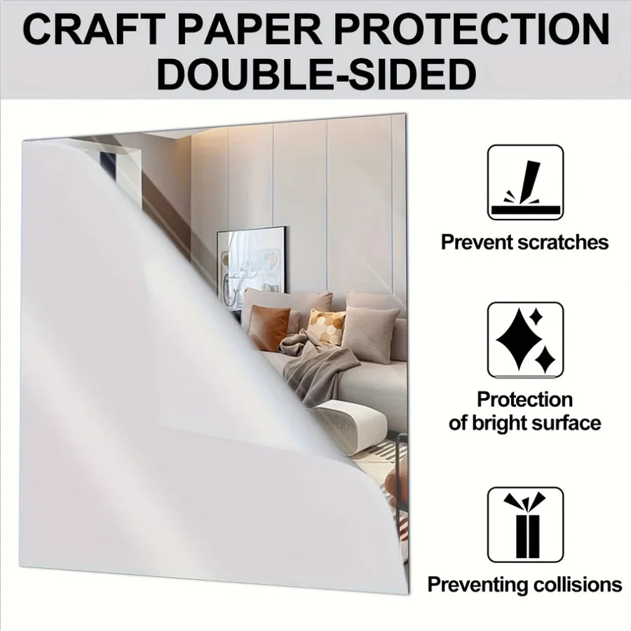 4pcs 20/30cm 3D Self-adhesive Mirror Wall Stickers Thickened  Flexible DIY Art Acrylic Mirror Stickers Living Room Decoration