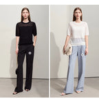 Amii Minimalism 2024 Knit Sweater Women Summer New Solid O-Neck Loose Short-sleeved Wool Casual Patchwork Chic Tops 12422028