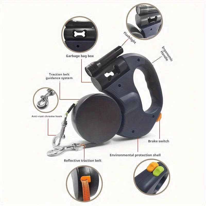 2-in-1 Dual-Headed Automatic Retractable Dog Leash for Medium-Small Breed, Teacup Poodle, Bichon Frise, Corgi, ABS Material