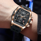 LIGE Quartz Mens Watches Fashion Business Military Wrist Watch For Men Silicone Sport Waterproof Chronograph Square Watch Men