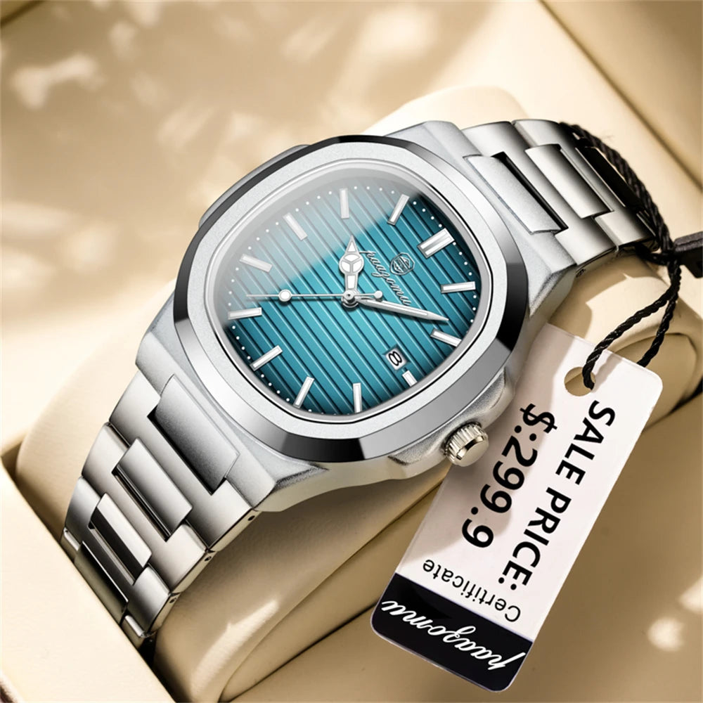 PENGAGAR Trend Men's Watches Classic Fashion Original Quartz Watch for Man Square Dial Waterproof Luminous Date Wristwatch Reloj