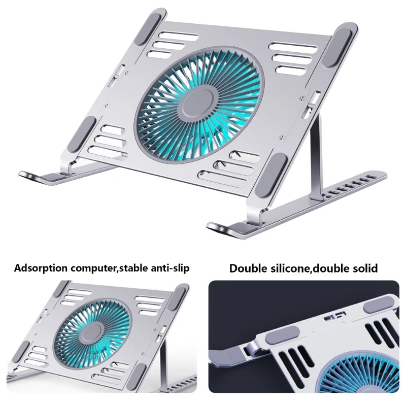 Aluminum Laptop Cooling Stand Laptop Cooling Pad With Adjustable Height,Foldable Frame,USB Power Notebook Risers Holder