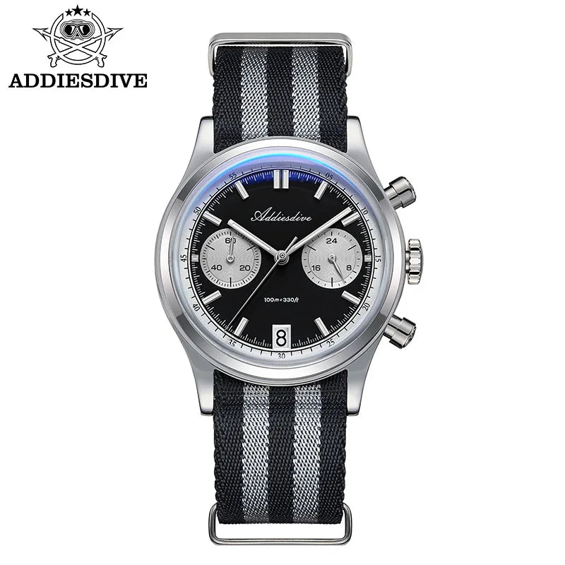 ADDIESDIVE AD2095 Watch of Men 60min Chronograph Quartz Wristwatch Bubble Mirror Glass Luminous Waterproof Men's Watches 38mm